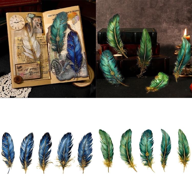 5Pcs Retro Gold Foil Feather Sticker Adhesive PET Sticker Water Resistant Decorative Sticker for Journal Photo Album