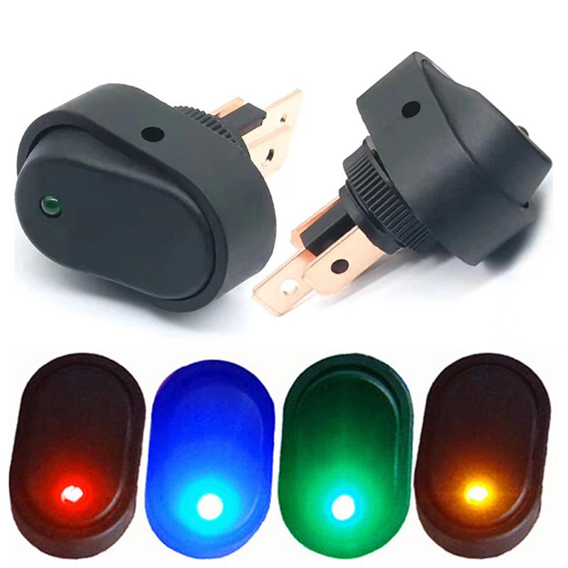 2Pcs 3 Pin LED Lighted On Off Switch Toggle Switch 12V 30A Oval Rocker Switch For Automative Car RV Marine Boat