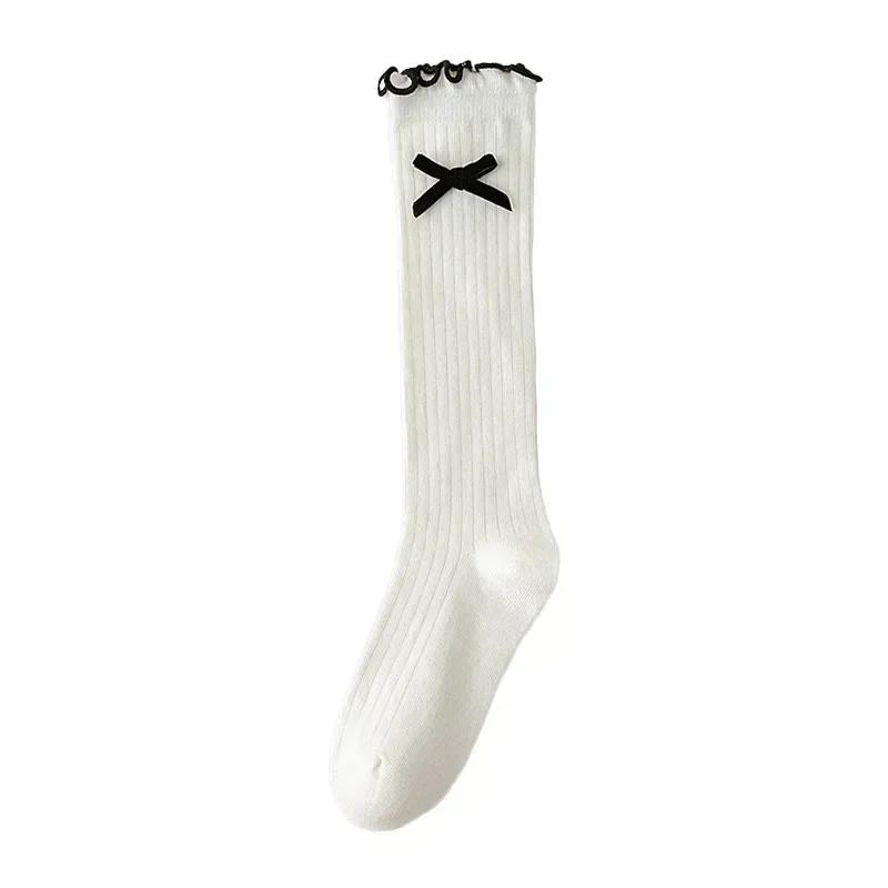 Girls White Bow Ruffle Knee High Socks Soft Lace Long Stockings Cute Spring Summer School Children Socks