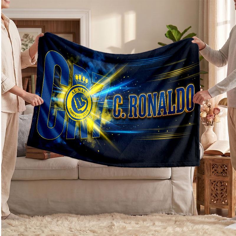 Cristiano Ronaldo Personalized Fleece Blanket With Football Logo, Custom Name Text Soft Warm Home Throw Blanket