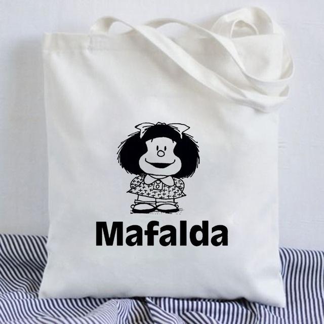 Kawaii Shopping Bag Mafalda Cute Anime Harajuku Canvas Bag Tote Bag Lady Handbag Large Capacity Shopper Bag Casual Shoulder Bag