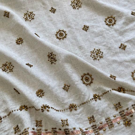 Width of 1.4 Meters Viscose Linen Bead Tube Embroidered Fabric Hand-made DIY Heavy-duty Embroidered Fabric for Clothing