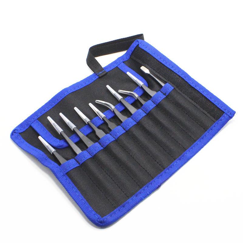 6-Piece Tweezer Set with Yellow Bag - Includes Pointed and Elbow Aquarium Clamps