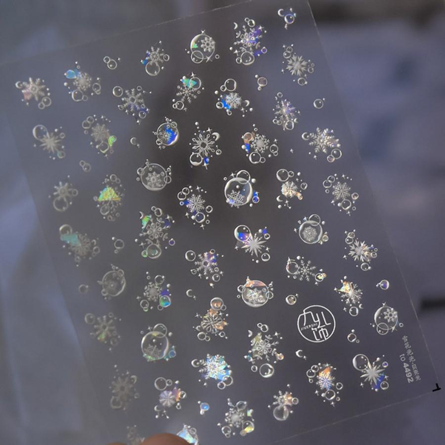 1 Piece 5D Embossed White Snowflake Nail Stickers Winter Christmas Snowflake Nail Art Stickers Self-adhesive Decorative Slider