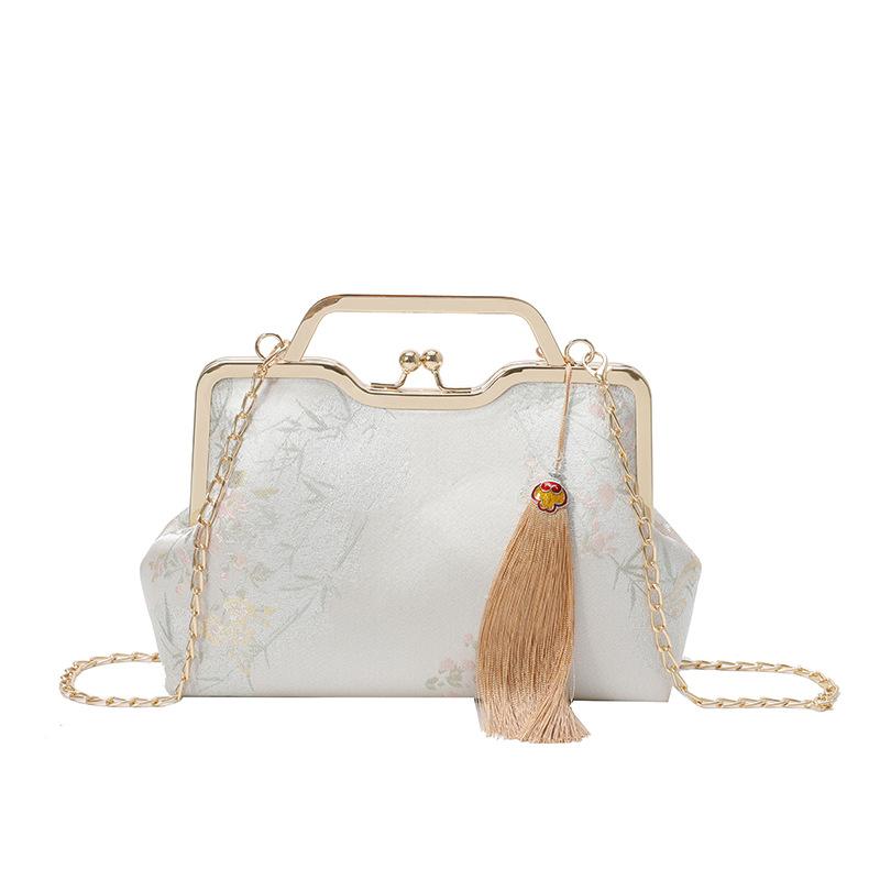 Exquisite national style embroidered fringed clip women's small square bag new high-end texture commuter women's shoulder messenger bag