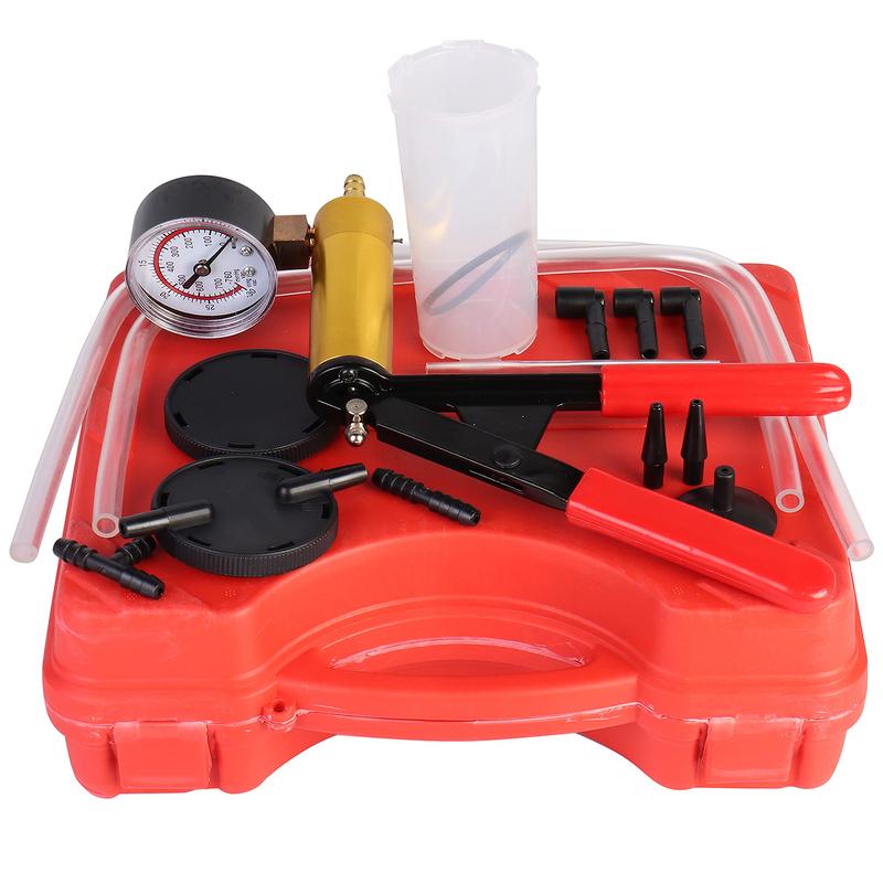 2 in 1 Automotive Handheld Vacuum Pump Brake Bleeder Kit for Motorcycle 16 pcs Brake System Bleeding Tools with Gauge Adapters