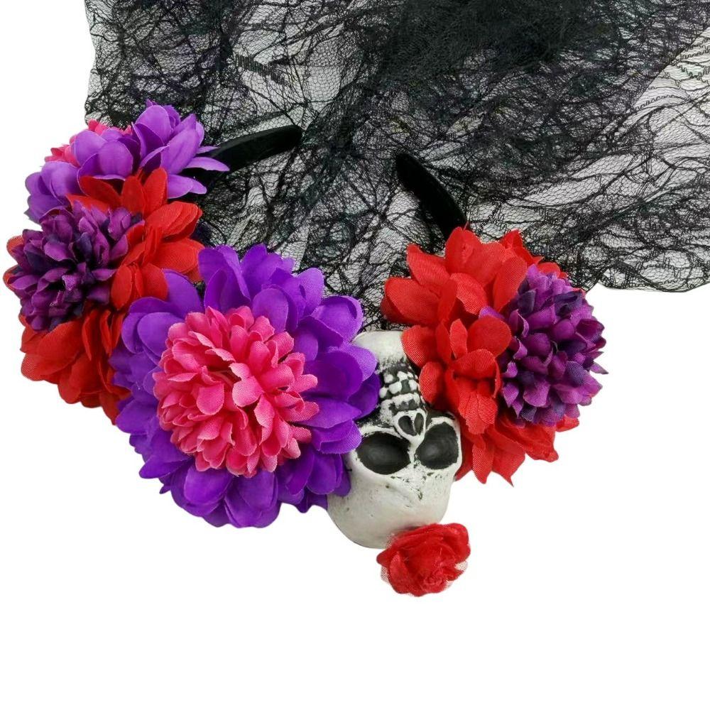 Black Veil Halloween Flower Headband Floral Festive Costume Headwear  Carnival Party