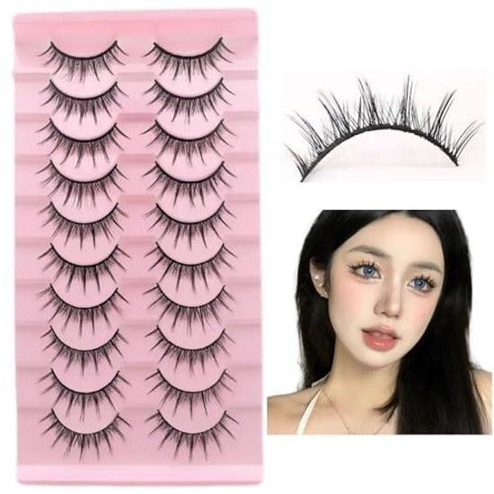 10 pairs false eyelashes upper lashes natural black axis soft core ultra-lightweight handmade reusable light makeup everyday gift women (H4)