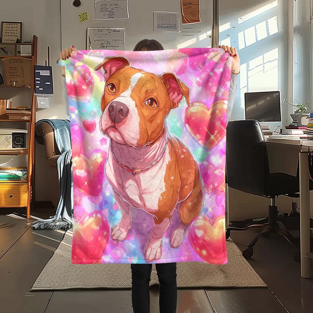 Cartoon Pitbull,pattern Flannel Blanket, High quality Comfortable for All Seasons, Home Decor, Warmth and Comfort, Perfect for Gifts.