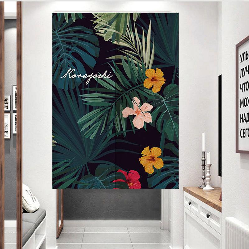 Tropisk Palmdörr Gardin Grön Växt Noren för Kök Sovrum Entré Skiljevägg Nordic Room Polyester Mjuk Dörröppning Gardiner