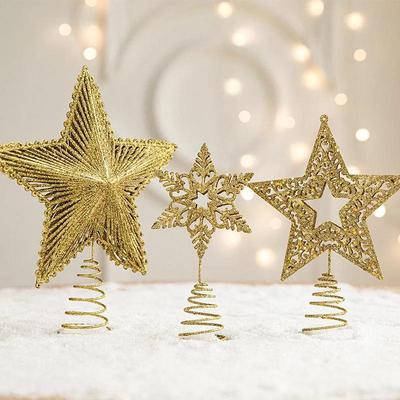 Gold Glitter Christmas Tree Top Iron Star Christmas Decorations for Home Xmas Tree Ornaments New Year 2023