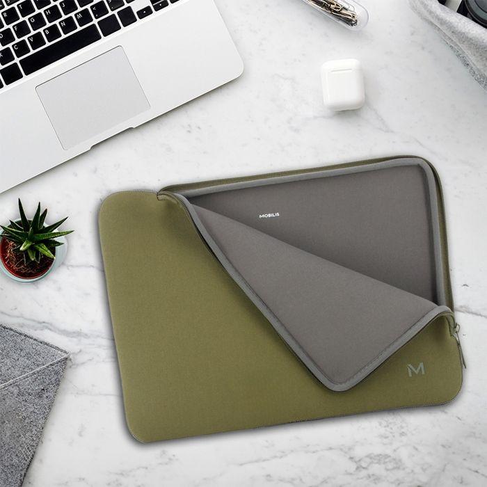 Housse de Protection en Néoprène para Ordinateur Portable 12.5-14 pouces - Compatible MacBook Air/Pro - Kaki et Gris - MOBILIS
