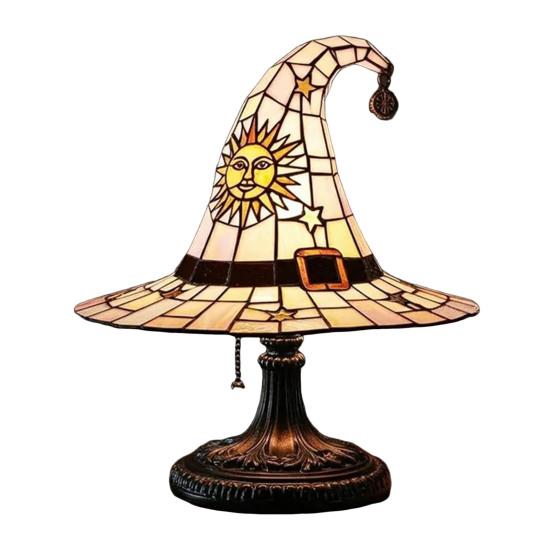 Witch Hat Lamp Stained Glass Resin Wizard Hat Light Spooky Gothic Table Lamp Decorative Standing Light for Indoor Party Haunted Halloween Bedroom