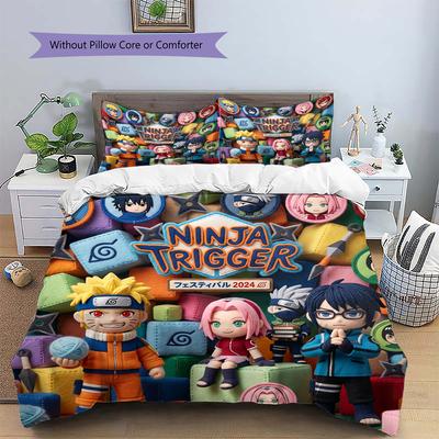 Housse de taie d'oreiller et housse de couette à motif Anime Naruto Ensemble de literie pour chambre à coucher Décoration Excellent cadeau pour les passionnés YUN6516