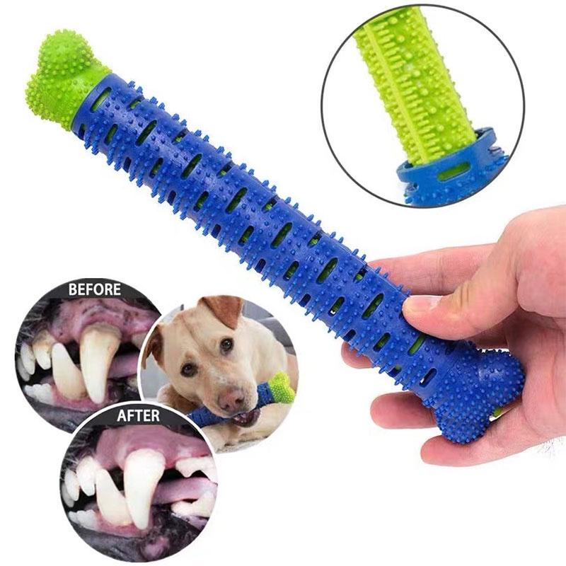 Silicone Dog Chew Toy Bone Interactive Teeth Cleaning Toy For Pet Durable And Noise-making Blue And Green