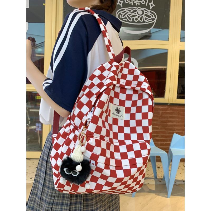 Korean fashiinsCheckered Backpack, Casual and Versatile, Suitable for Junior High and High School Girls, Stylish School Bag