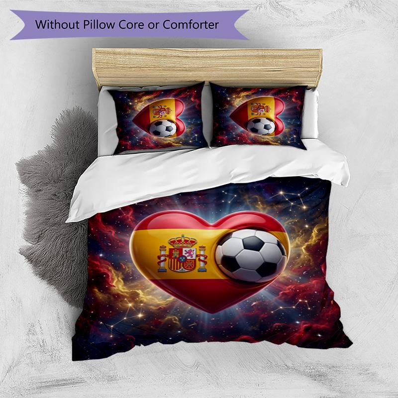 Ensemble de literie imprimé football Espagne 3 pièces Ensemble de couvre-lit douillet respirant comme cadeau de pendaison de crémaillère / de vacances