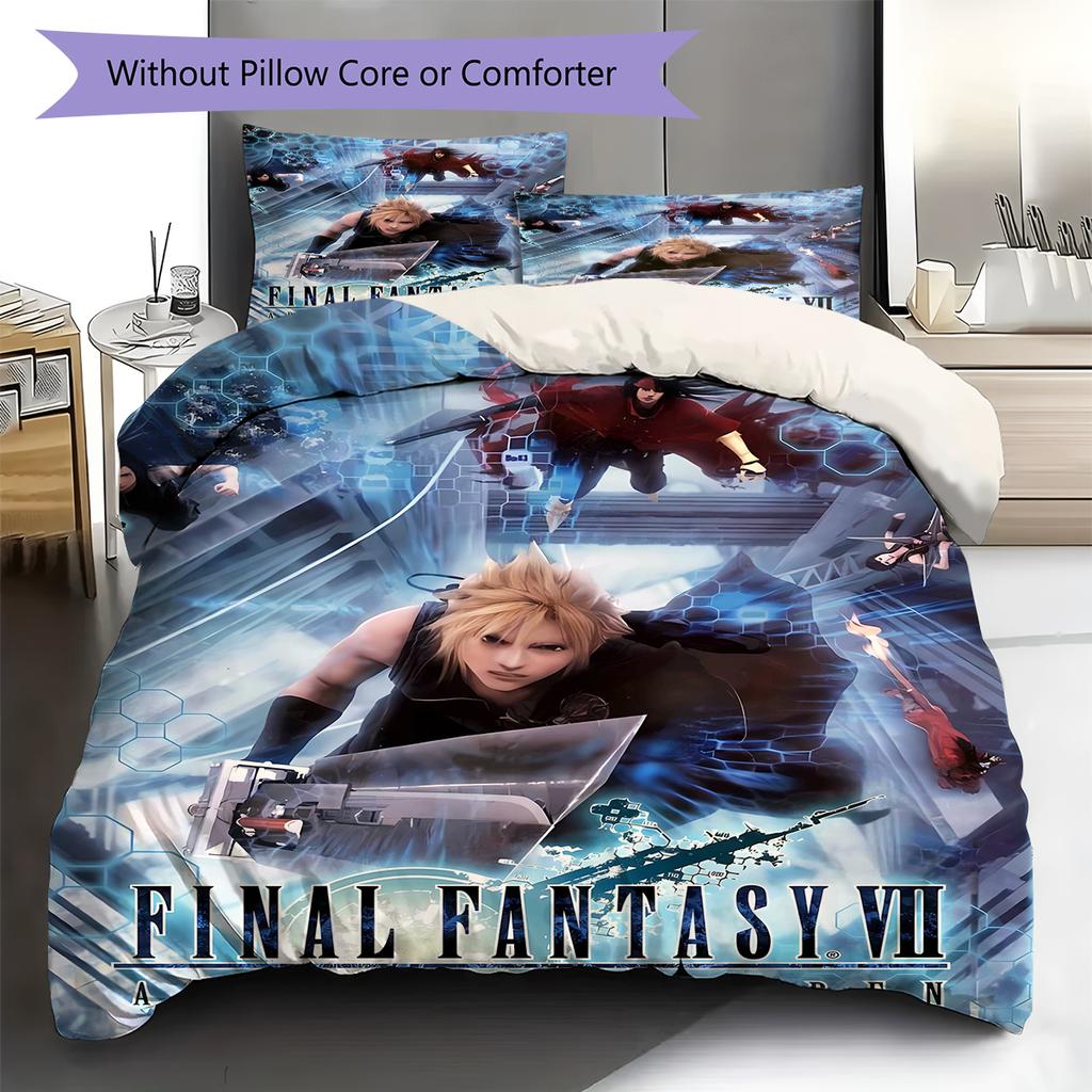 Final Fantasy Pattern Bedding Quilt Set Quilt Cover Pillowcase Home Decoration Gift (1 * duvet cover + 2 * pillowcase, without core)