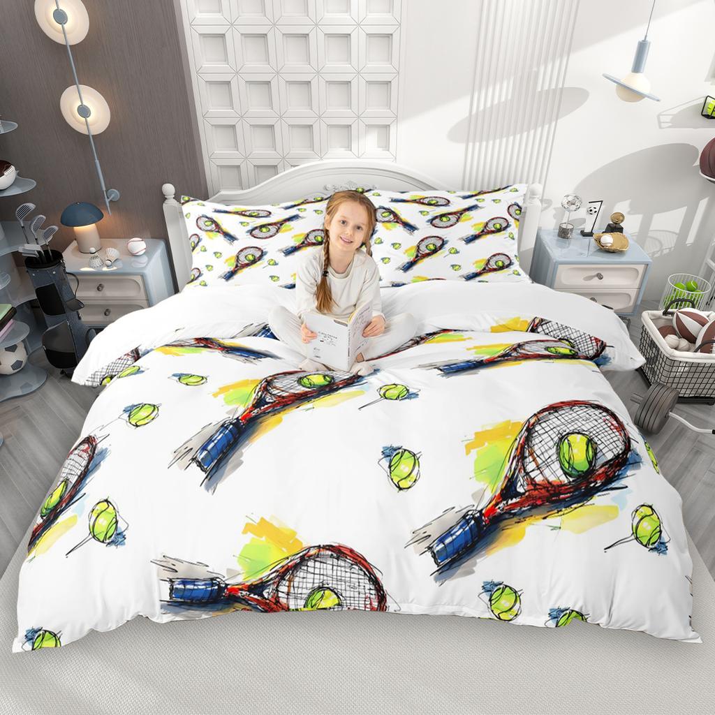 Homewish Sports Theme Duvet Cover Set For Kids Teen Boys 2Pcs/3Pcs Baseball Hockey Basketball Bedding Tennis Football Bed Set