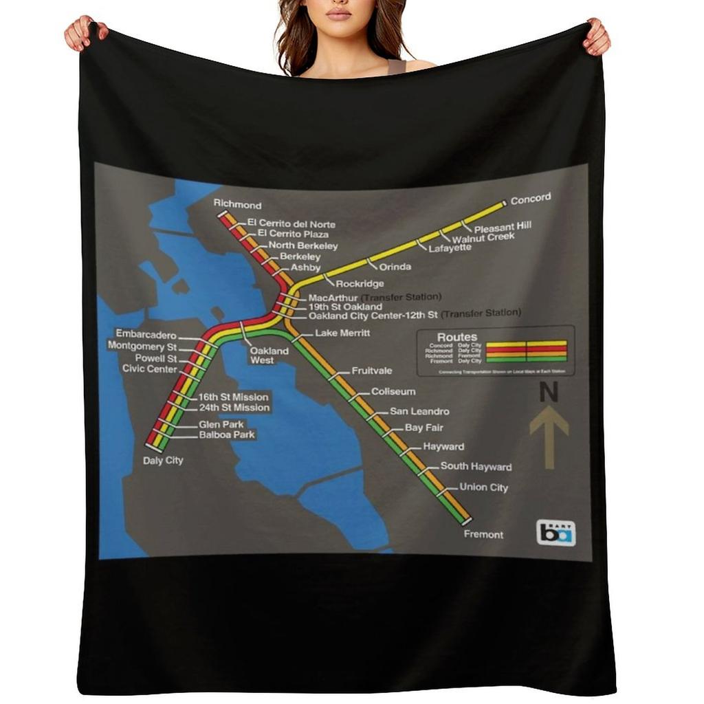 Retro Bay Area Rapid Transit Map Throw Blanket Travel Personalized Gift Soft Plaid Hairy Blankets