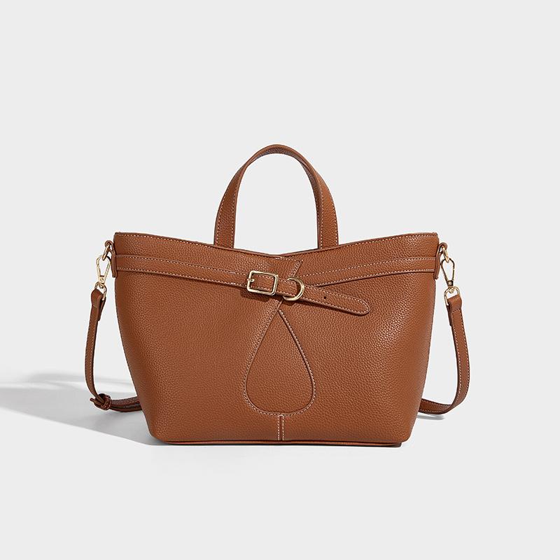 

2025 New Fashion Versatile Casual Single Shoulder Crossbody Bag Niche Design Textured Simple Lychee Pattern Basket Bag коричневый