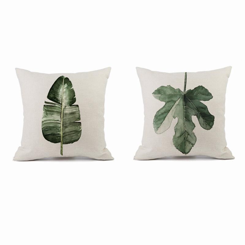 Watercolor Ink Painting Throw Pillow Cover 45X45Cm Minimalist Modern Tropical Plants Cushion Cover For Bed Couch Sofa Jaf094