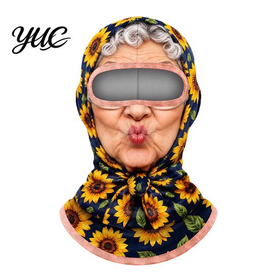 Einteilige Pullover-Maske Lustiger Oma-Druck Sturmhaubenmaske, Vollgesichts-Abdeckung mit Gesicht einer alten Frau für Sonnenschutz, Atmungsaktiv Winddicht für Radfahren im Freien