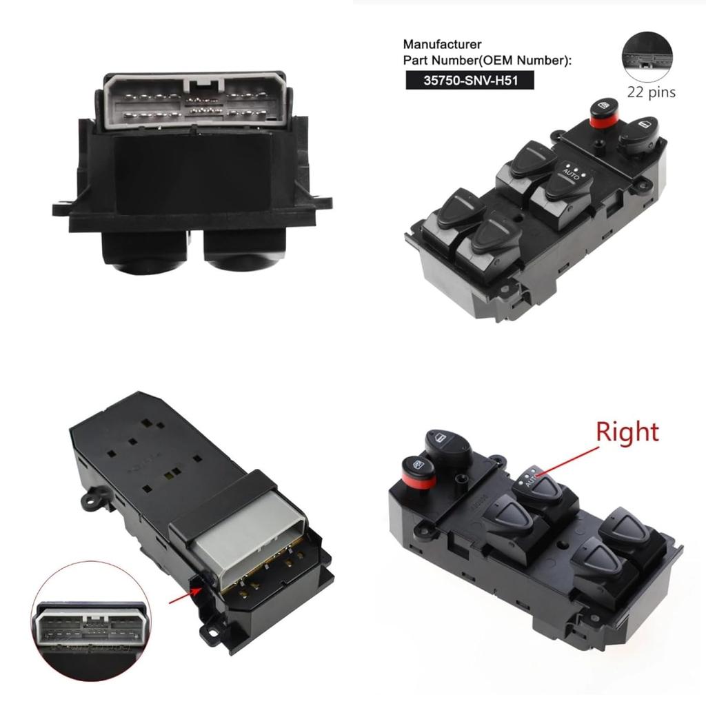 Electric Window Switch Push Button Switch Master Front Right Driver Side RHD 22pins for Honda Civic 2006-2010 6.19-4 OEM:35750-SNV-H52 35750-SNV-H51