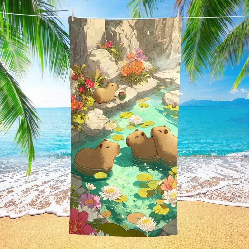 Übergroßes Mikrofaser-Strandtuch Extra Groß Schnelltrocknend Sandfrei Badetuch Niedliches Capybara Kaki Schwimmbaddecke Für Kinder