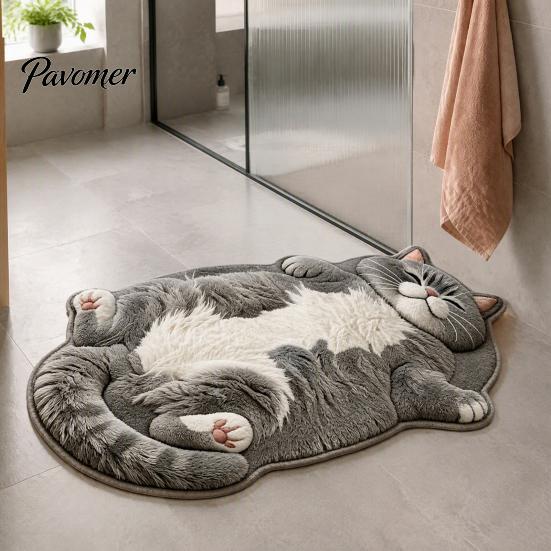 Pet Themed Home Decor Realistic 3D Sleeping Cat Plush Rug, Soft Imitation Cashmere Bath Rug Absorbent Floor Mat, Non-slip Decorative Carpet