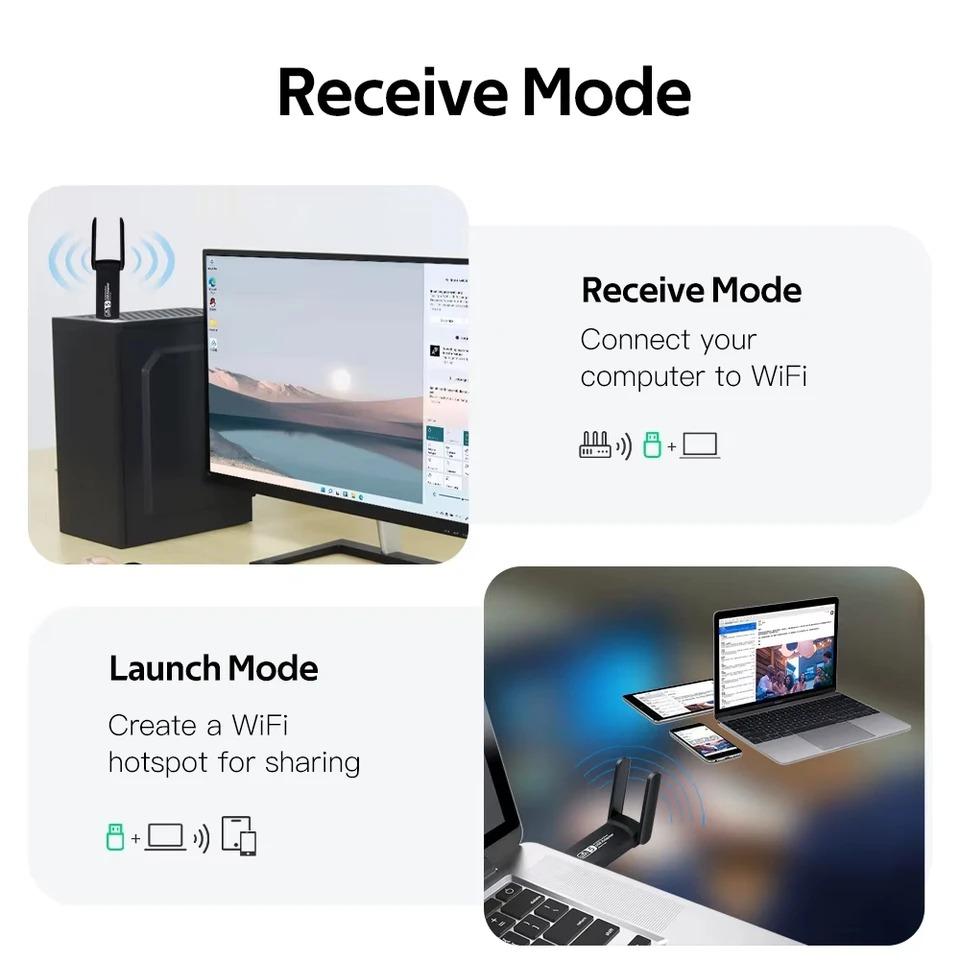 1300Mbps Bluetooth 5.4 WiFi Adapter Dual Band 2.4G/5Ghz Wireless Network Card 4-Antenna Wireless Receiver For PC/Laptop Driver Free