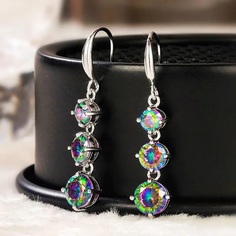 2026 New Colorful Crystal Zircon Bridal Earrings, European and American Personalized Fashion Trend, High End Jewelry