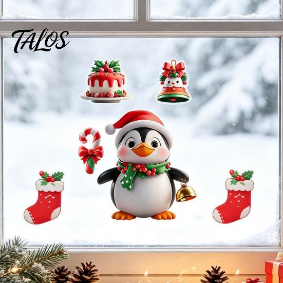 Festive Home Window Decor Christmas Static Clings, Reusable Decals with Santa Snowman Snow Storefront Holiday Ornaments House Designs, Double