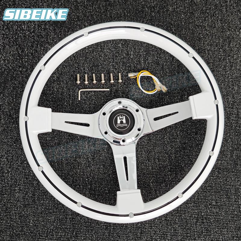 JDM Klasický bílý ABS volant Univerzální hluboký závodní sportovní volant s nýty