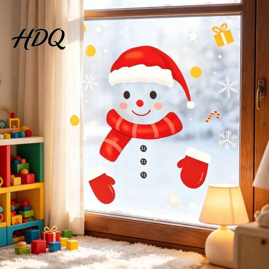 Indoor Outdoor Holiday Signage Christmas Static Window Clings Smiling Snowman Decals with Snowflake Home Atmosphere Props Patterns Waterproof