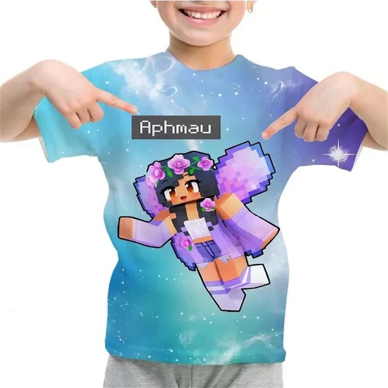 Aphmau Dětské tričko s 3D potiskem Kawaii Anime styl pro kluky a holky Měkké a pohodlné Topy s krátkým rukávem