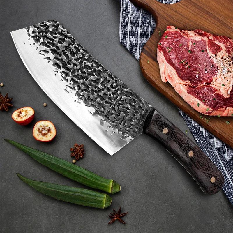Kitchen Knives Wood Handle Hand Forge Blade Cleaver Knives Slicing Fruit Fish Meat Vegetables Butcher Knife Chef Cleaver Tools