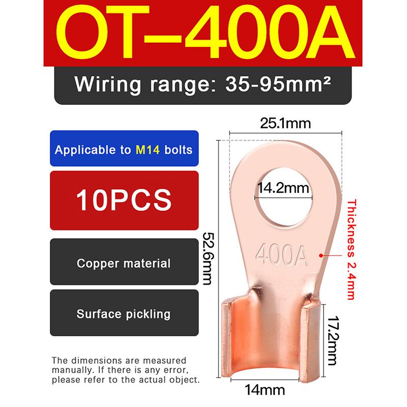 Pure Crimp Cable Lug 10-400A Wire Terminal Battery Connector Auto Wiring Terminal M5/M6/M8/M10/M12 Durable Electrical Connectors