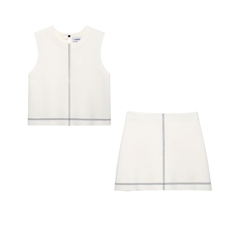 Kaslead New Women Clothes Western Style Fashion Trim Knitted Top Skirt 4192037 4192038