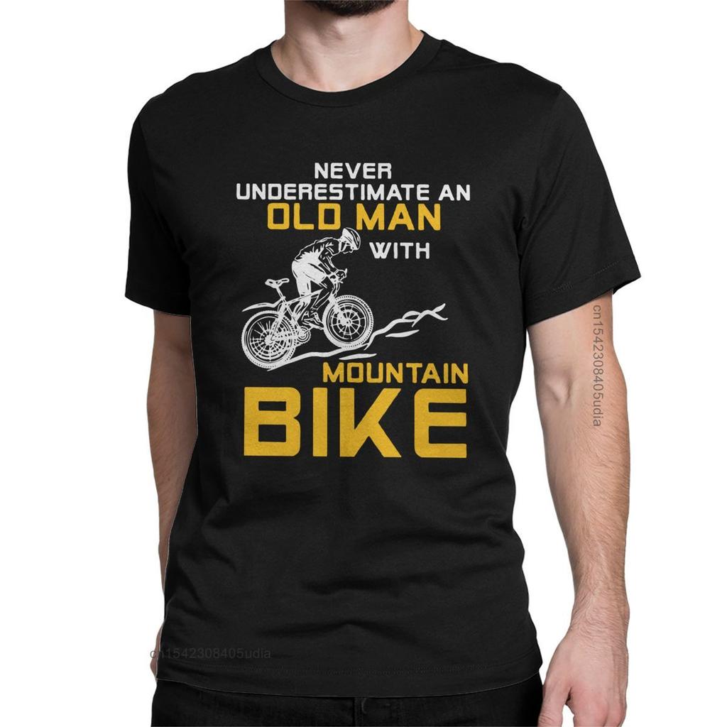 Mens Never Underestimate An Old Man with A Mountain Bike T Shirt Bicycle MTB Cotton Tee Shirt for Men Camisas TShirt