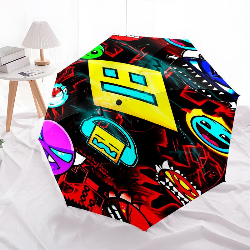 Geometry Dash Automatic Folding Umbrella 8 Ribs Lightweight Design, Durable Iron Frame, Compact and Portable, Ideal Birthday or Christmas