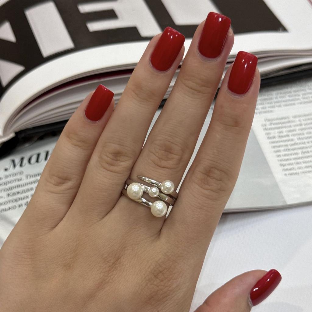 Серебряное кольцо с натуральным жемчугом, вес изделия 5,05 гр (2169765)
