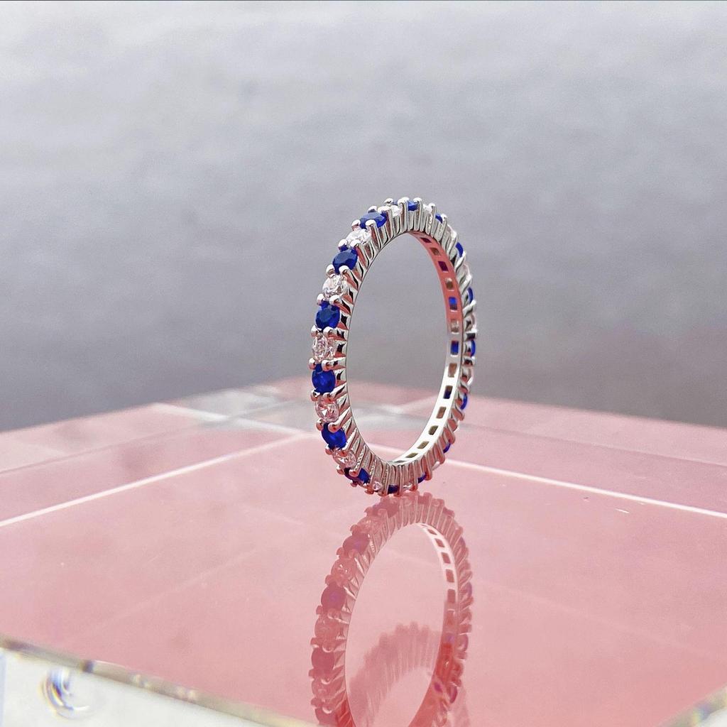 Xiancan S925 Silver Ring: Colorful Design, Cold Style, Versatile Simple Row Diamond Trendsetter