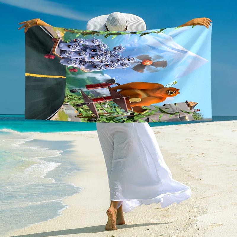 1Pc Bear Friends Adventure Beach Towel Microfiber Beach Towel Thin Absorbent For Beach Swimming Yoga Bath Sports 0917190
