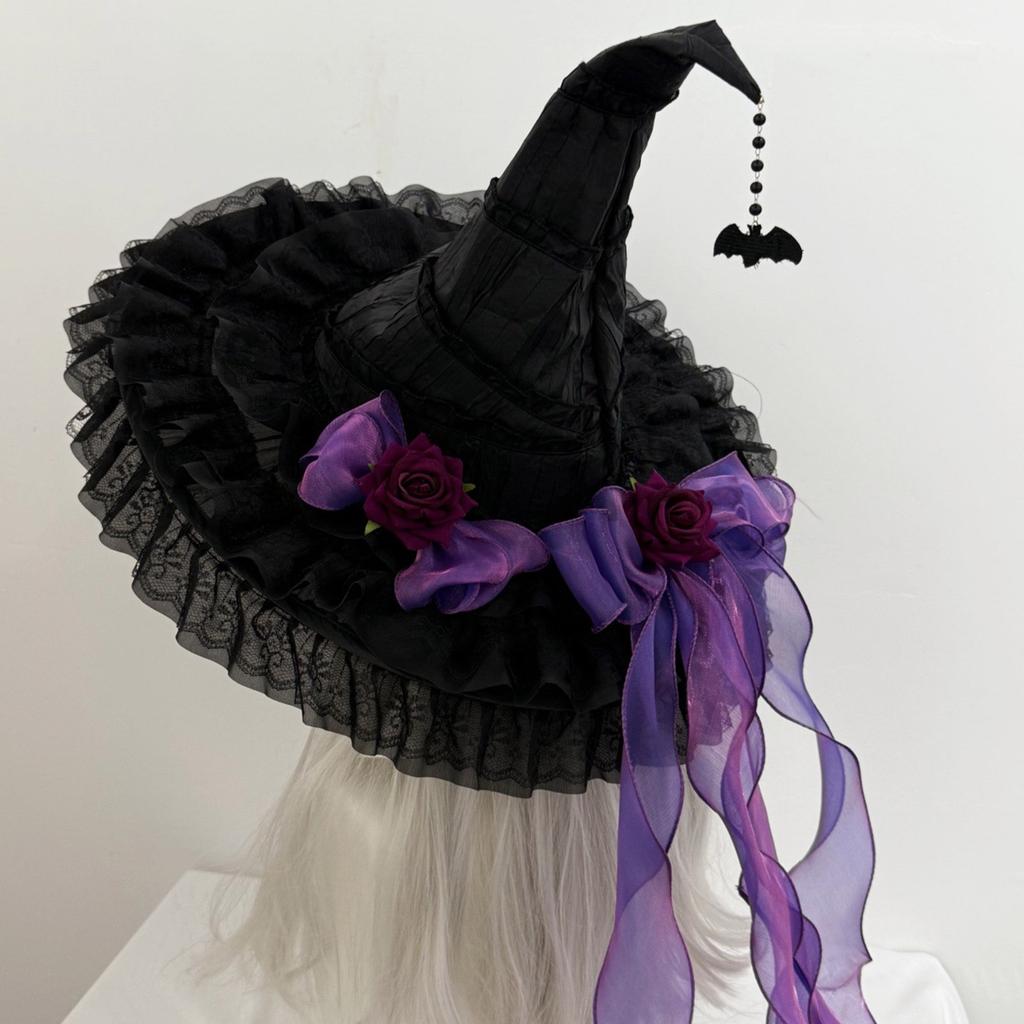Dark Witch Costume Hat for Women Halloween Party Essential with Adjustable Chinstrap For Holiday Celebration Parites