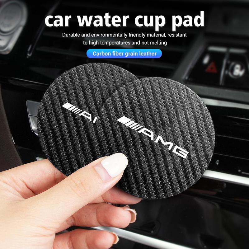 2Pcs Leather Coaster Anti-noise Water Cup Pad Cushion For Mercedes Benz AMG W204 W205 W203 W211 W212 W213 W201 W210 W124 W126