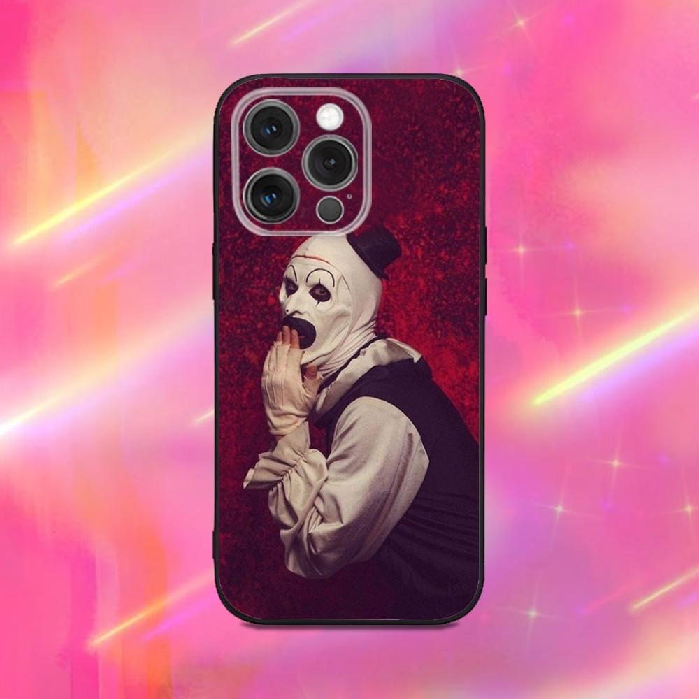 Horror Art the Clown Funny Phone Case For iPhone 16,15,14,13,12,11,Pro,Max,Plus,X,XS,XR,SE,8,7,Mini,Soft Silicone Black Case