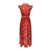 2026 Spring/Summer New Arrival Retro Ethnic-Style Cap Sleeves Printed Long Maxi Dress for Women with Belt