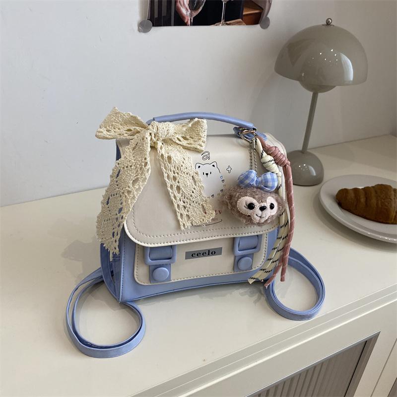 

Beautiful summer new backpack college backpack student class schoolbag commuting shoulder messenger bag no pendant синій