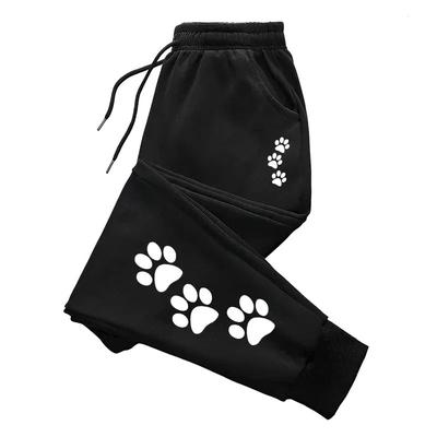 Calças Compridas Femininas Estampadas Série Gato Calças Casuais Largas Esportivas Fitness Jogging Calças de Moletom Fashion Cordão Lã